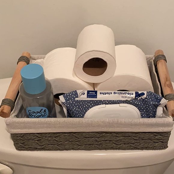 Set OF 2 Paper Rope Wicker Storage Basket with Handles Decorative Storage Bins - Picture 3 of 8